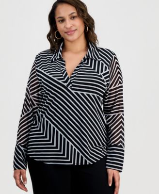 I.N.C. International Concepts Plus Size Johnny-Collar Top, Macy's Exclusive