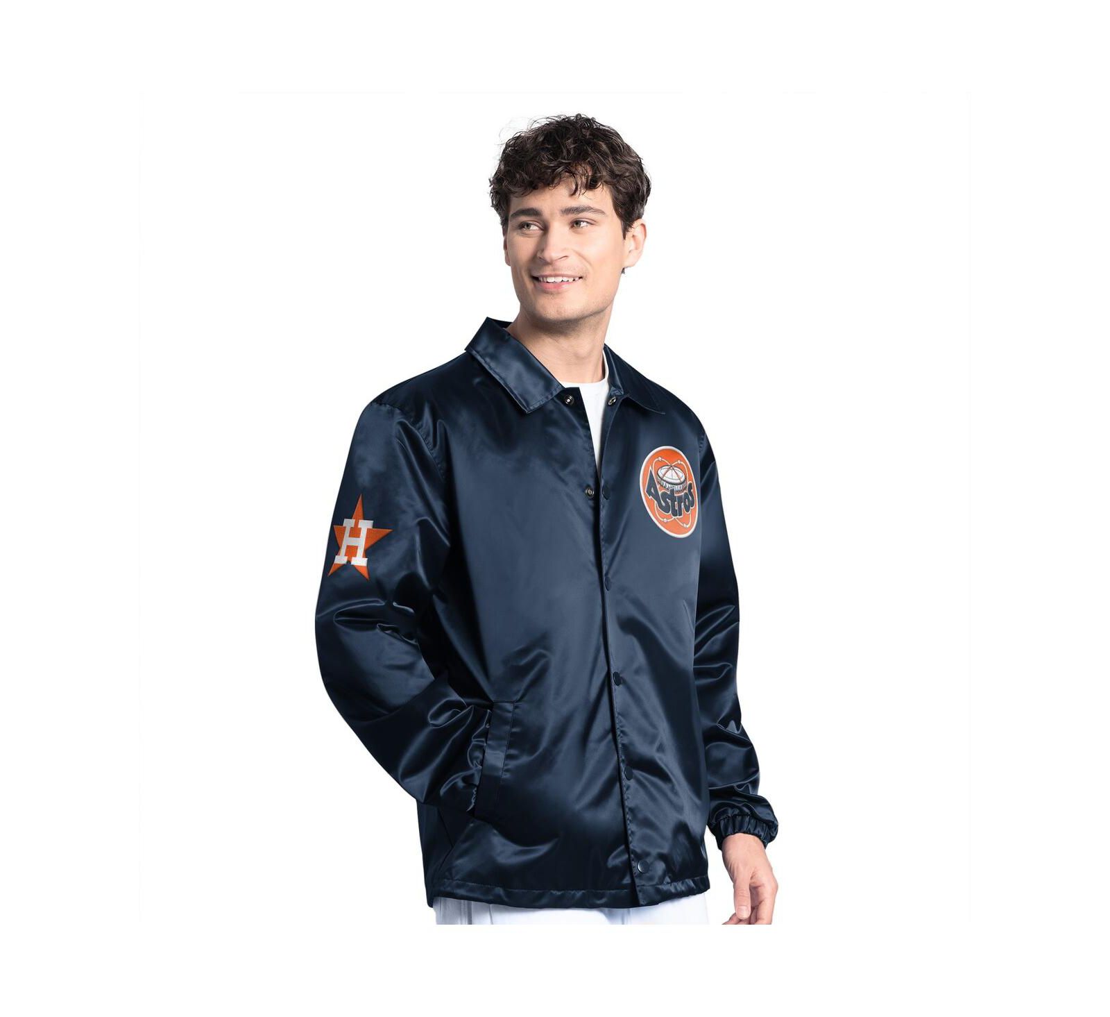 Starter Men's Navy Houston Astros Cooperstown Collection Point Man Full-Snap Coaches Jacket