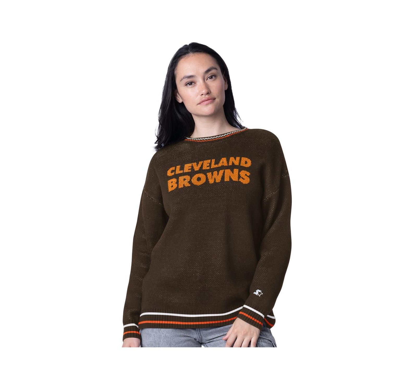 Женский оверсайз свитер Starter Cleveland Browns коричневый с вязаным узором