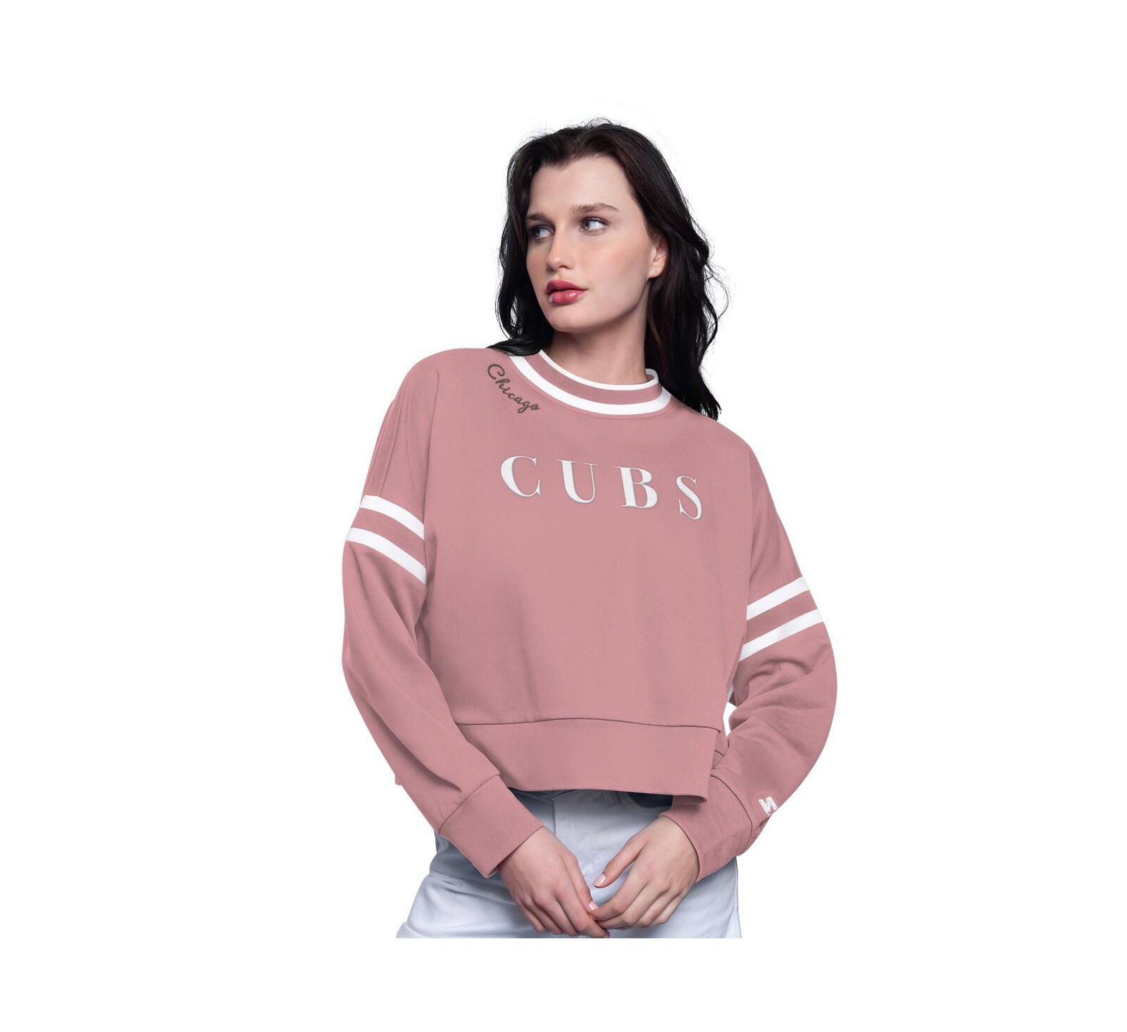 Starter Women's Pink Chicago Cubs Power Play Cropped Pullover Sweatshirt