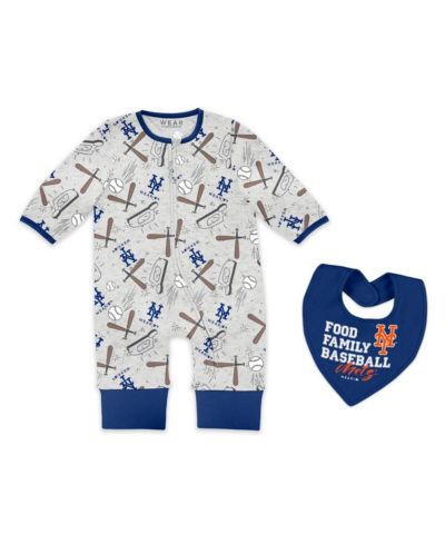 WEAR by Erin Andrews Baby Boys and Girls 2-Piece Heather Gray New York Mets Sleep and Play Full-Zip Sleeper Bib Set
