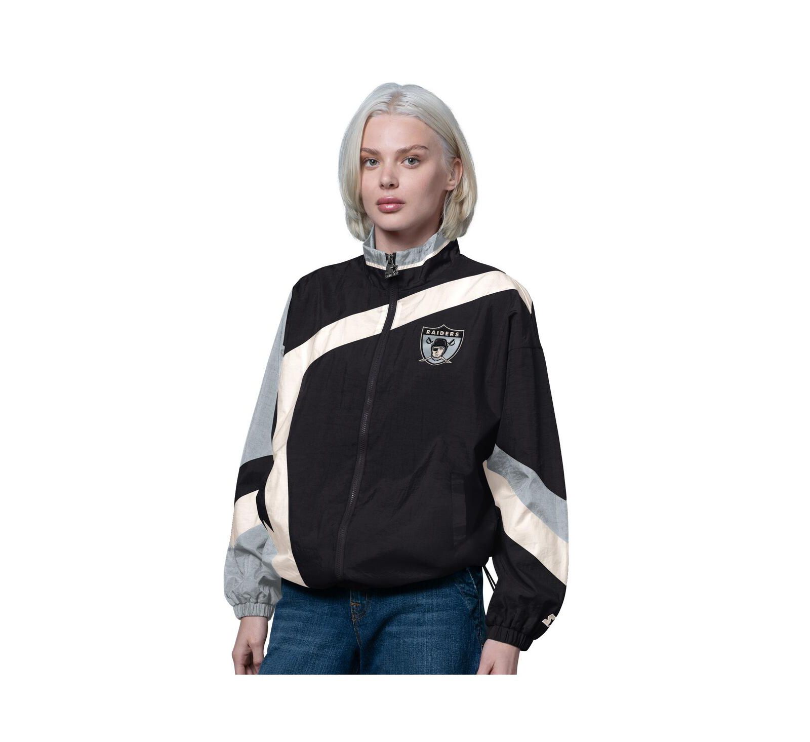 Starter Women's Black/Silver Las Vegas Raiders 1st Quarter Full-Zip Windbreaker Jacket