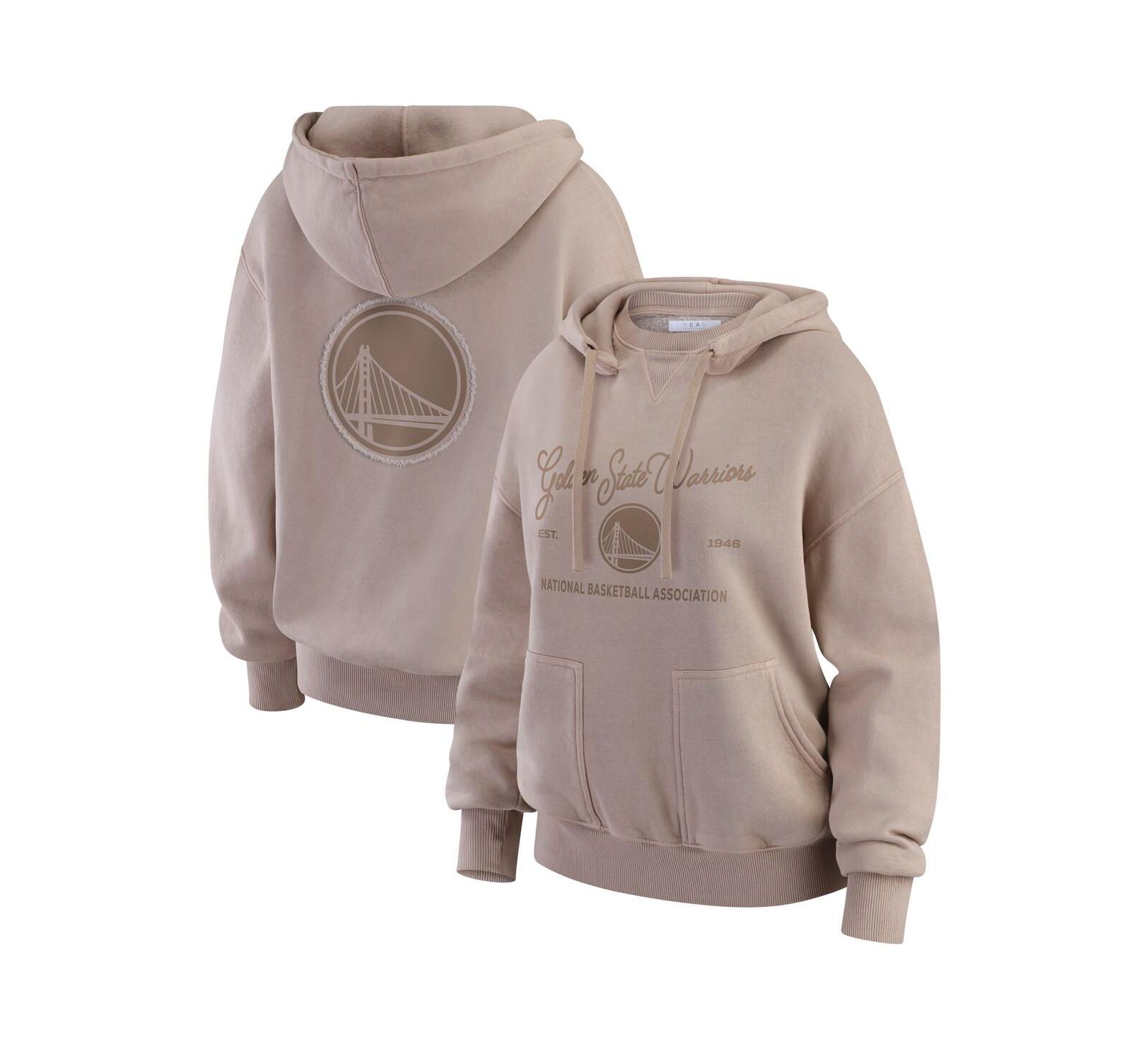 Женское худи WEAR by Erin Andrews Tan Golden State Warriors Washed Pullover Crew Neck