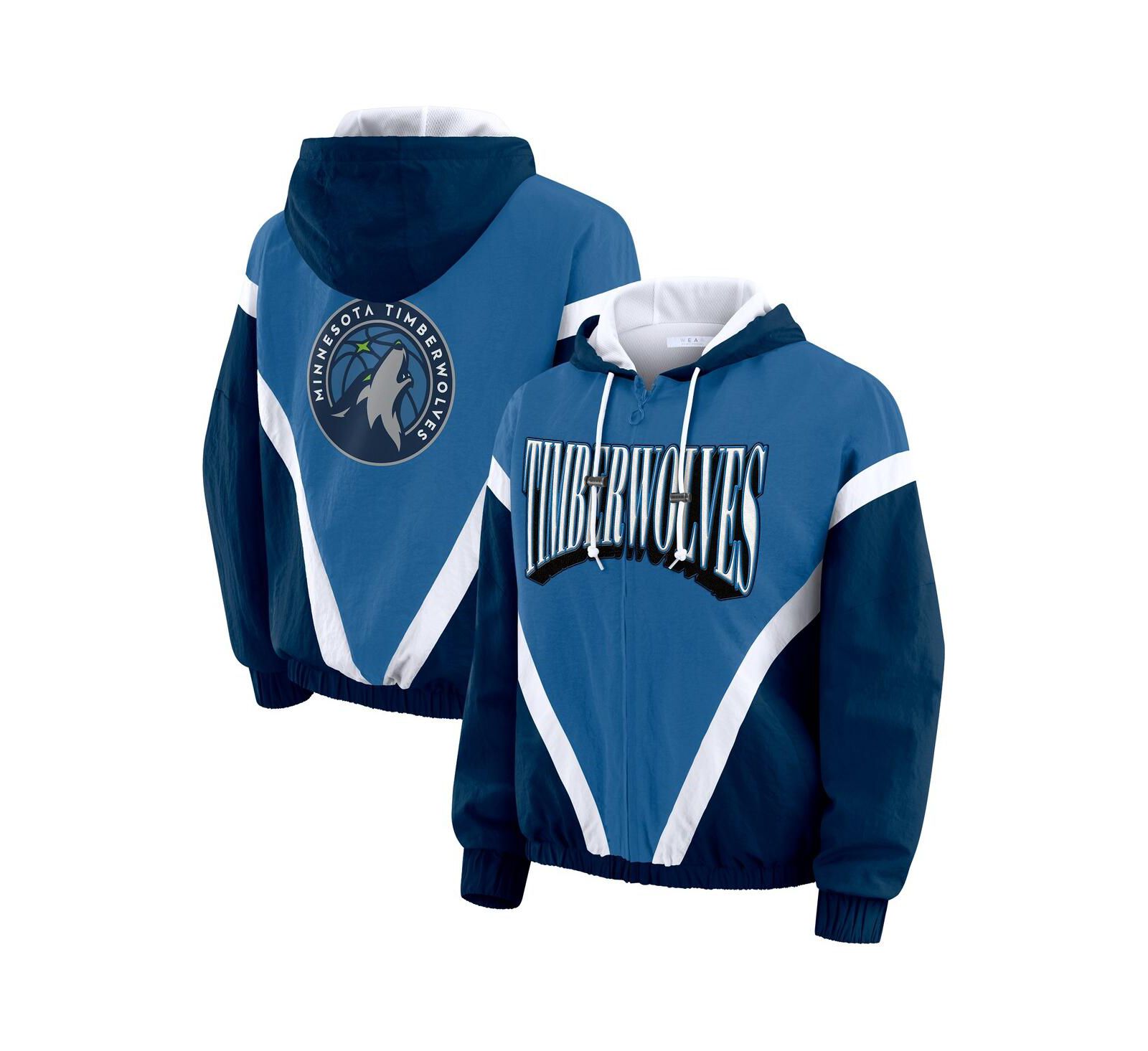 WEAR by Erin Andrews Women's Blue/Navy Minnesota Timberwolves Color-Block Full-Zip Windbreaker Jacket