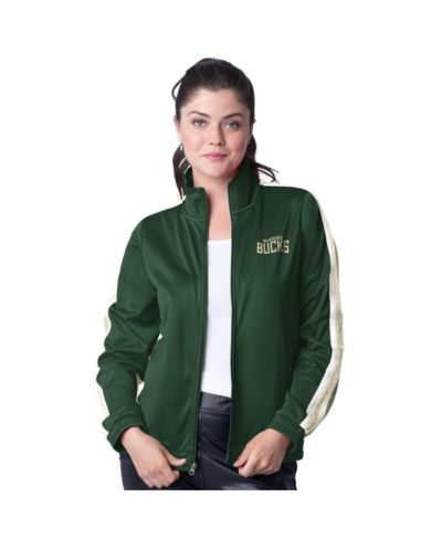 G-III 4Her by Carl Banks Women's Hunter Green/Cream Milwaukee Bucks Rebel Sequin Bling Full-Zip Track Jacket