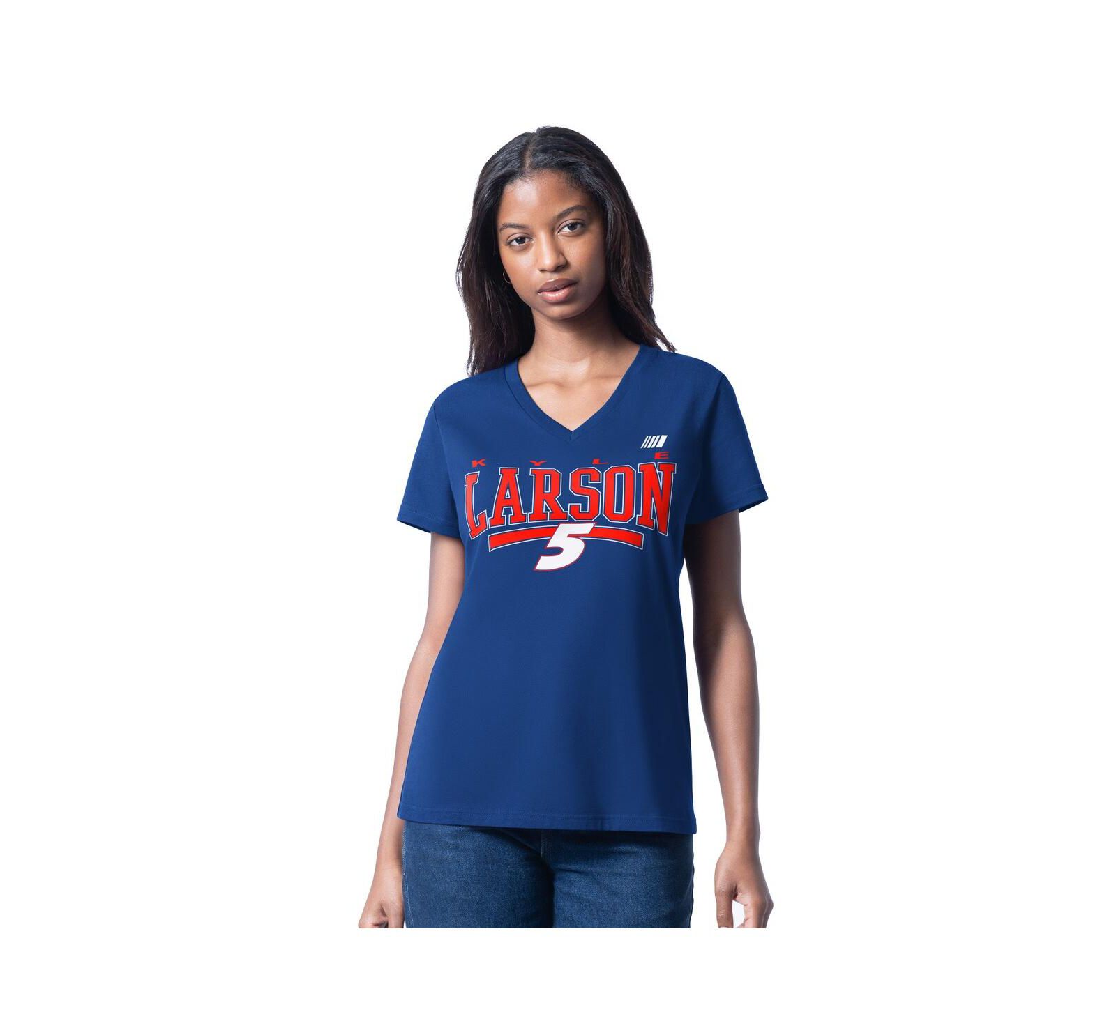 Женская футболка G-III 4Her by Carl Banks Royal Kyle Larson Cheer Dance V-Neck