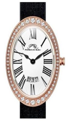 Porsamo Bleu Women's Eloise Topaz Black Satin Covered Genuine Leather Band Watch 34 mm