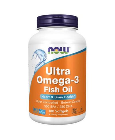 NOW Foods Ultra Omega-3 Fish Oil Bovine Gelatin, 180 Sgels