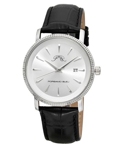 Porsamo Bleu Men's Veritas 2 Round Black Genuine Leather Band Watch 40 mm