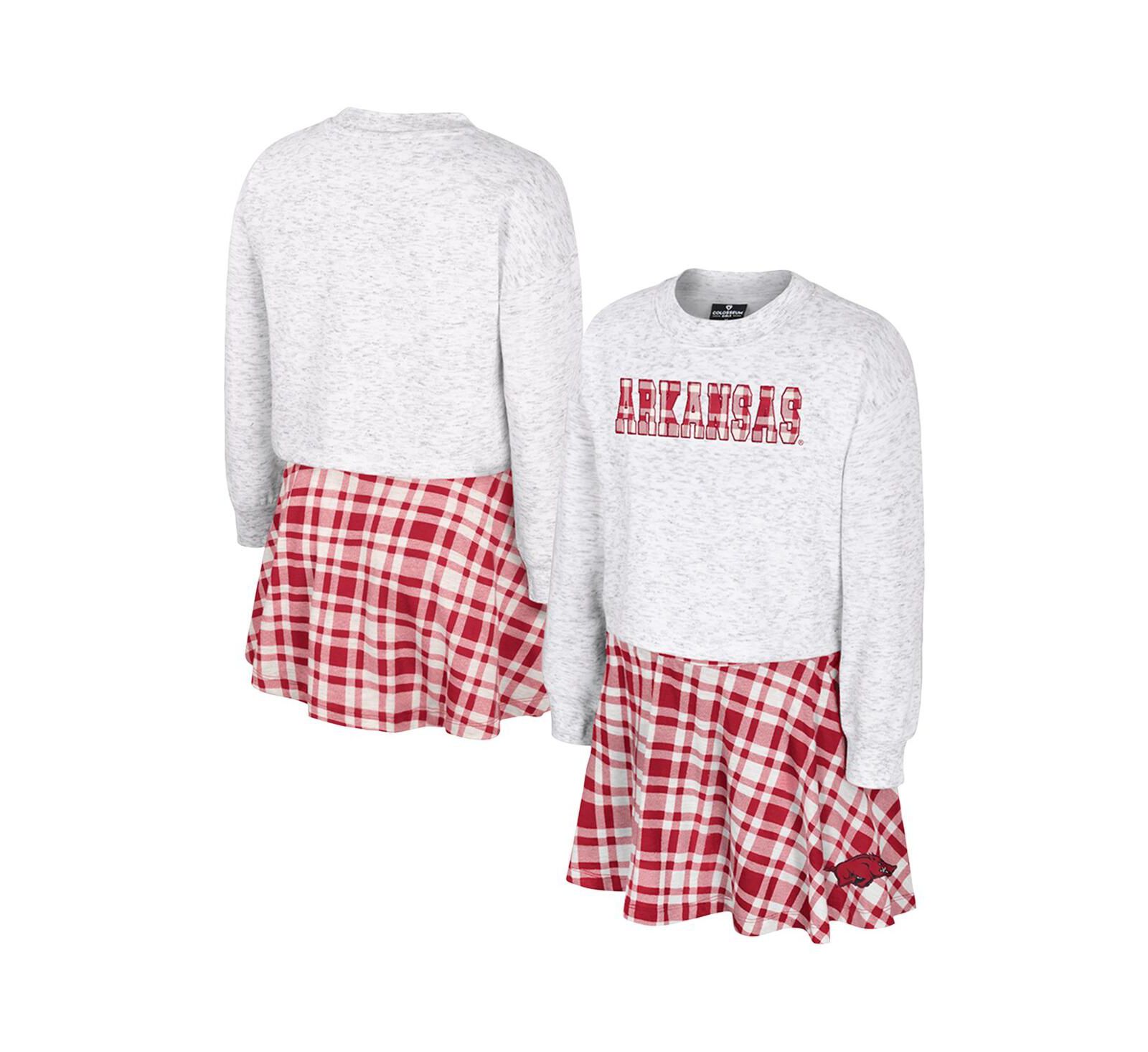 Colosseum Big Girls 2-Piece Gray Arkansas Razorbacks Marceline Plaid Skirt and Top Set