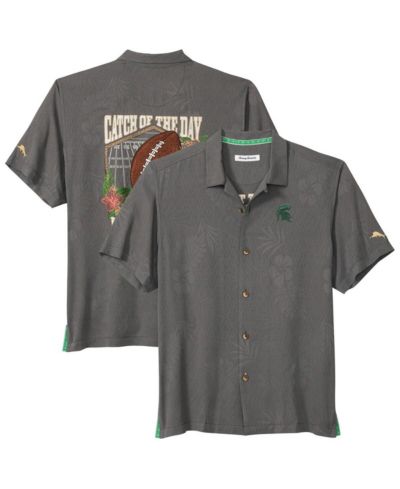 Tommy Bahama Men's Gray Michigan State Spartans Catch of the Day Camp IslandZone Button-Up T-Shirt
