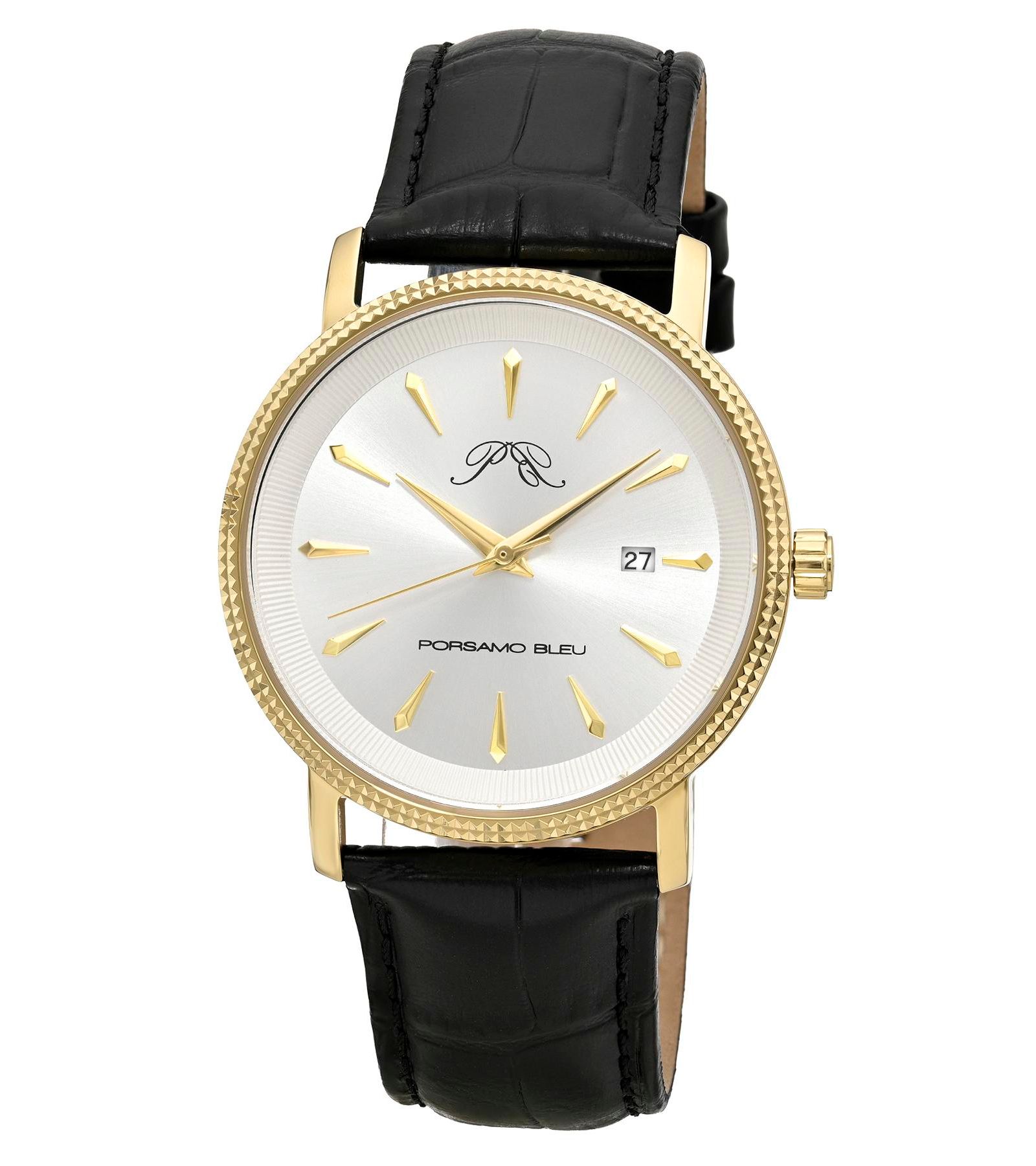 Porsamo Bleu Мужские часы Veritas 2 Round с черным кожаным ремешком, 40 mm