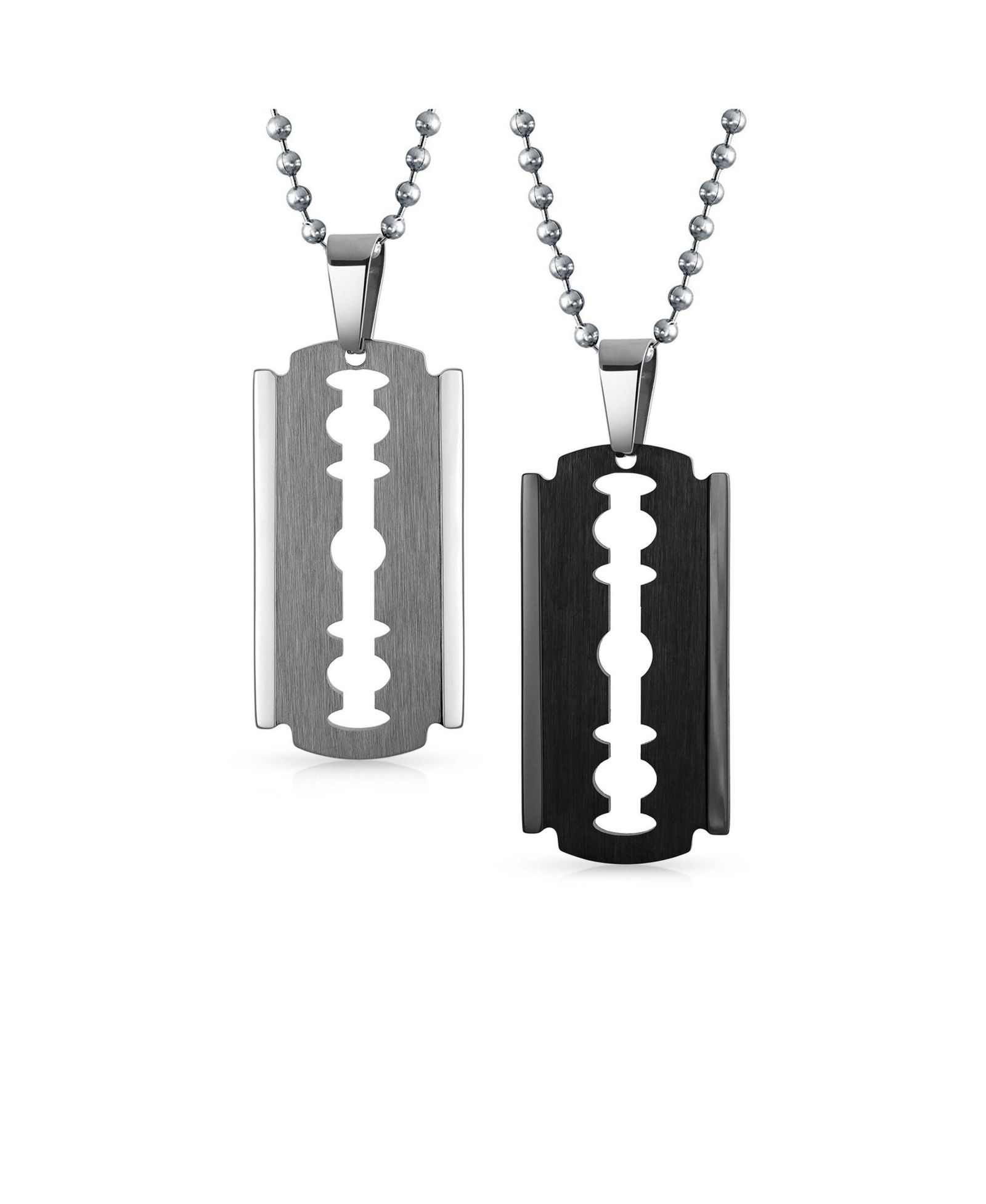 Bling Jewelry Black Biker Punk Rock Razor Blade Dog Tag Pendant Necklace Stainless Steel
