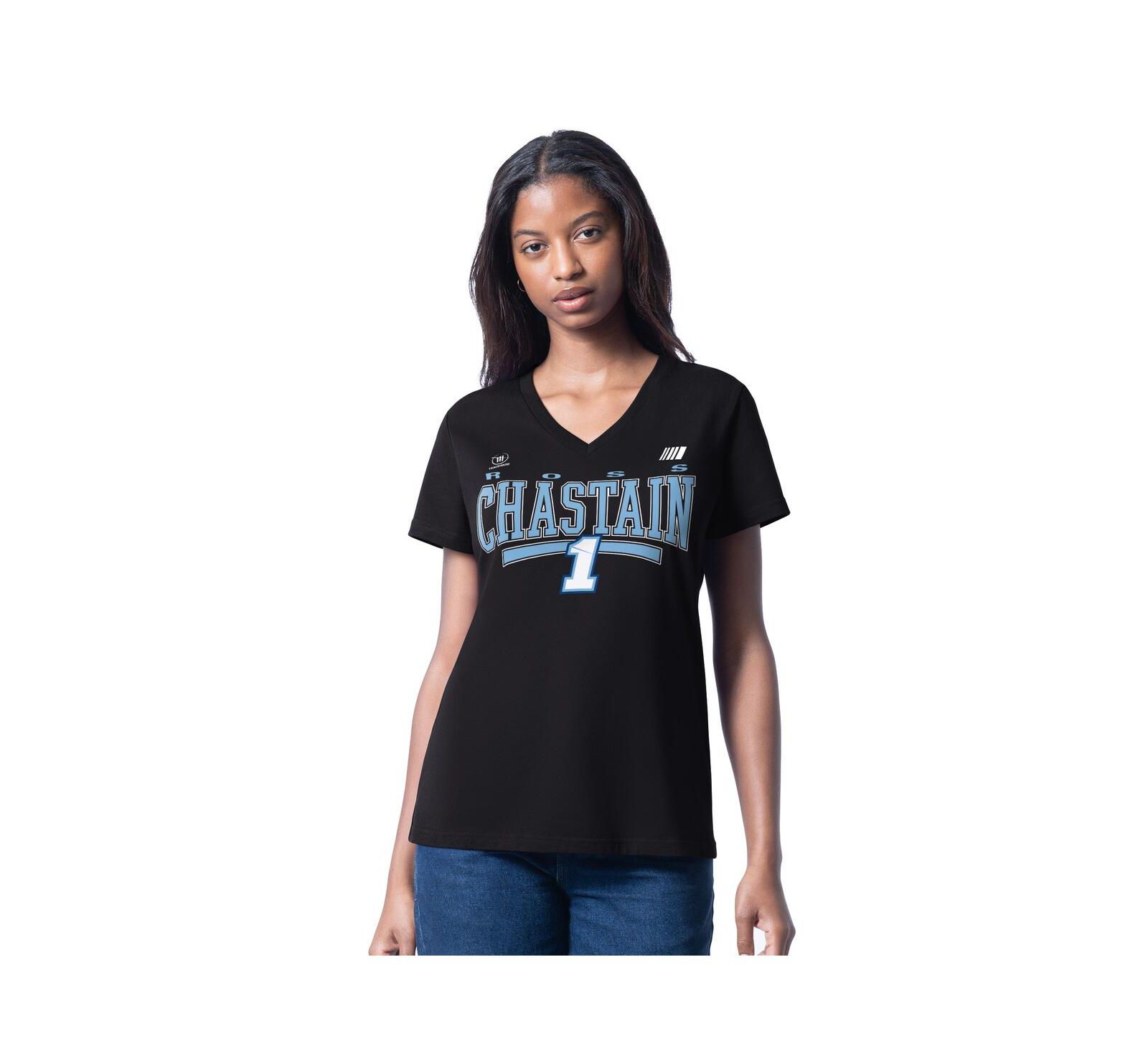 Футболка G-III 4Her by Carl Banks Women's Black Ross Chastain Cheer Dance V-Neck