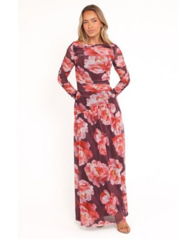 Petal and Pup Women's Calypso Long Sleeve Maxi Dress - Burgundy Peony