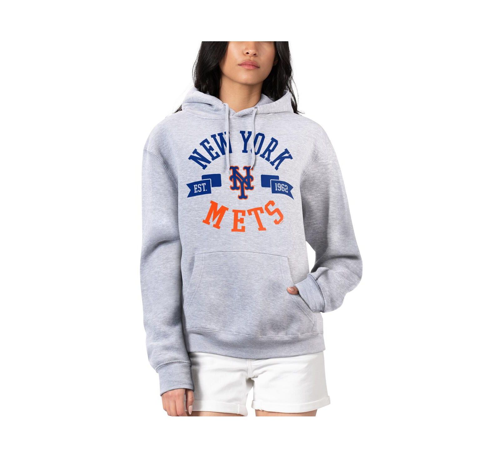 G-III 4Her by Carl Banks Women's Heather Gray New York Mets City Graphic Pullover Hoodie