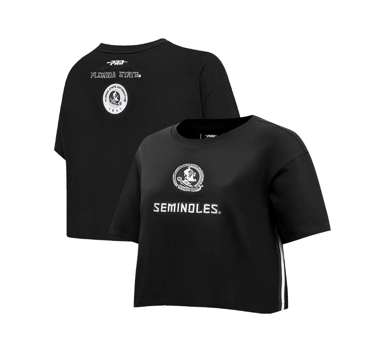 Женская укороченная футболка Pro Standard Black Florida State Seminoles с отделкой из жемчуга и стразами