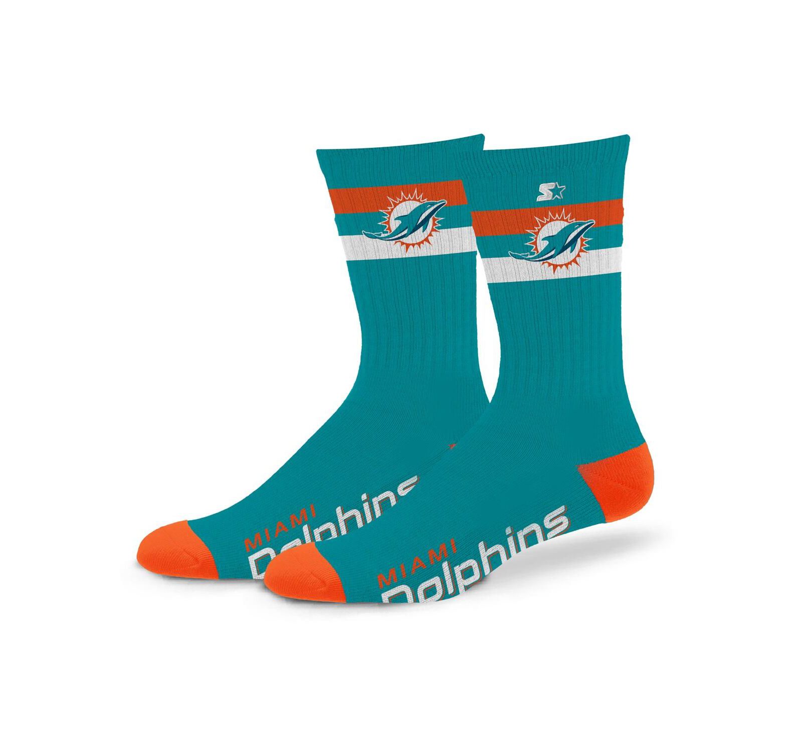 Starter Men's and Women's Miami Dolphins Team Color Two-Stripe Crew Socks