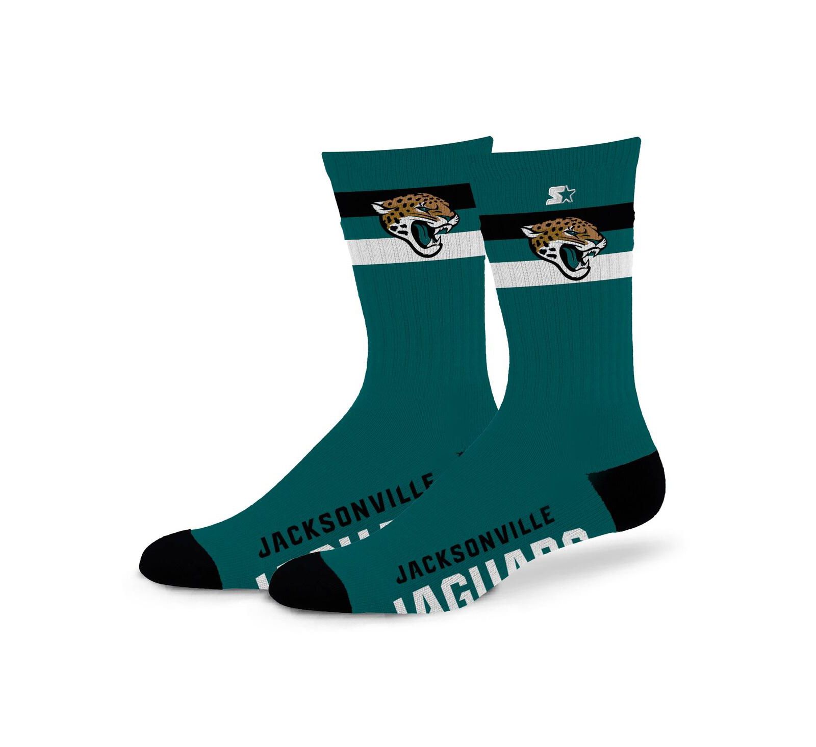 Мужские и женские носки Starter Jacksonville Jaguars Team Color Two-Stripe Crew