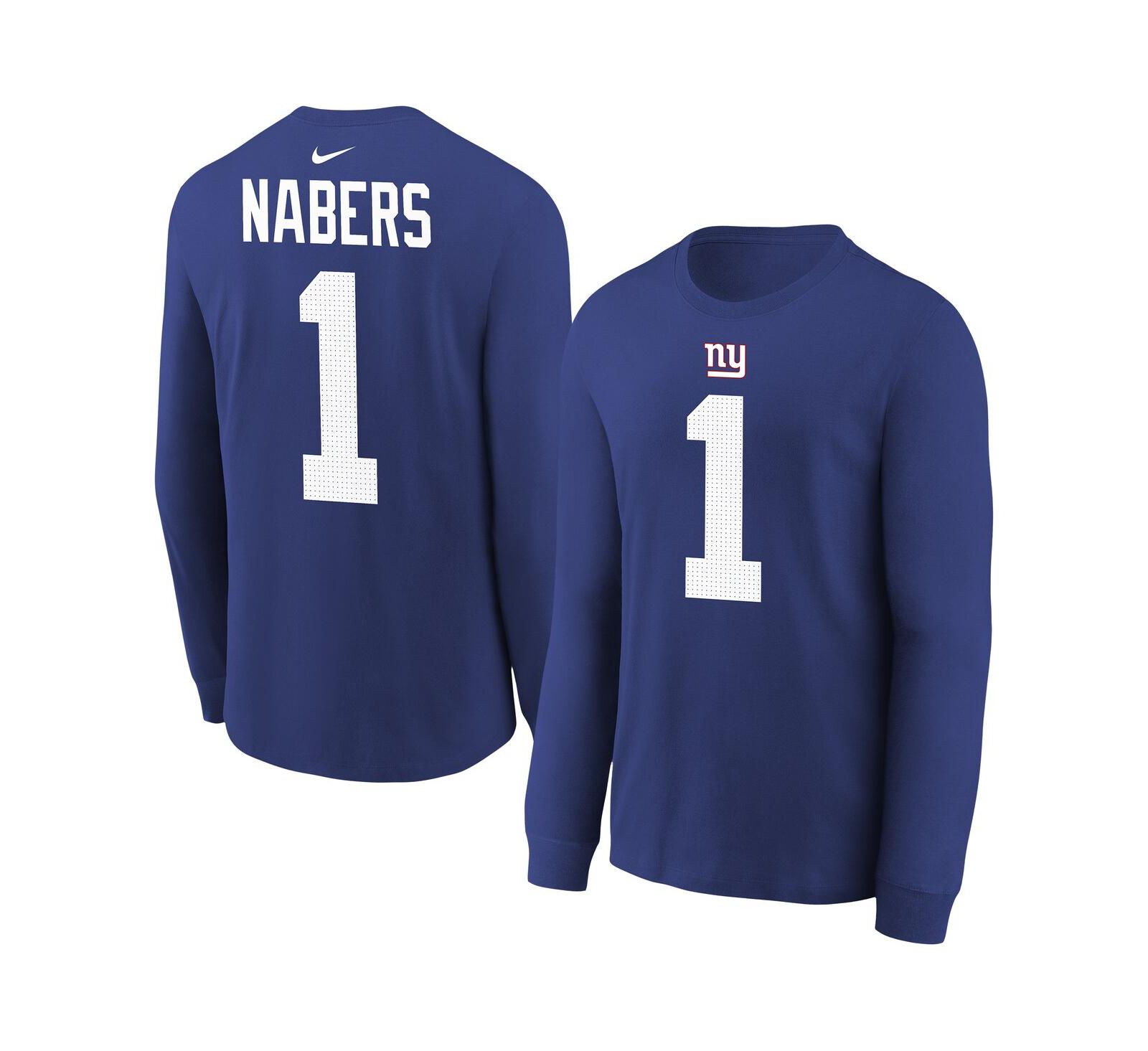 Футболка Nike Malik Nabers Royal New York Giants Player Name & Number Long Sleeve, для мальчиков и девочек