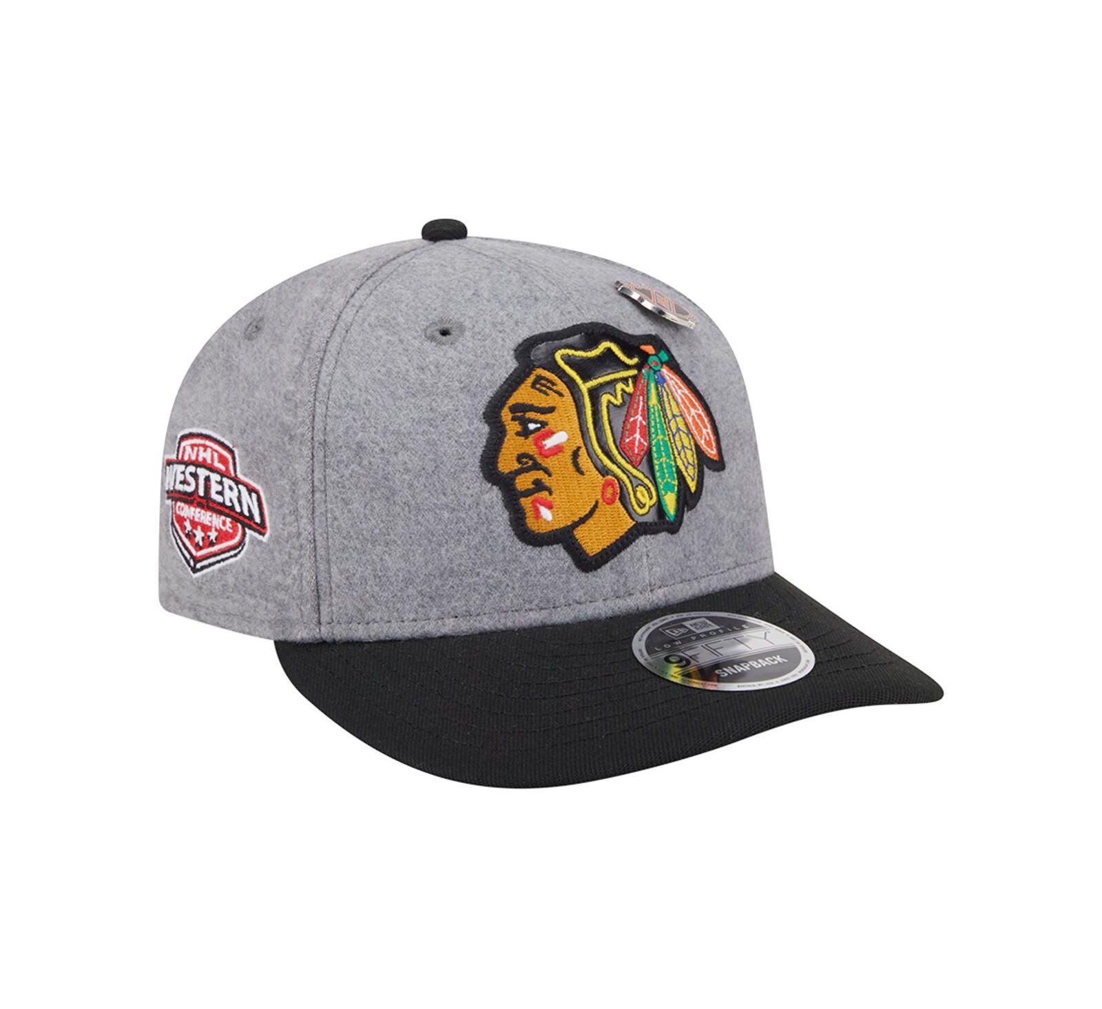 New Era Мужская кепка Chicago Blackhawks Wool Pin Low Profile 9FIFTY Snapback серая/черная