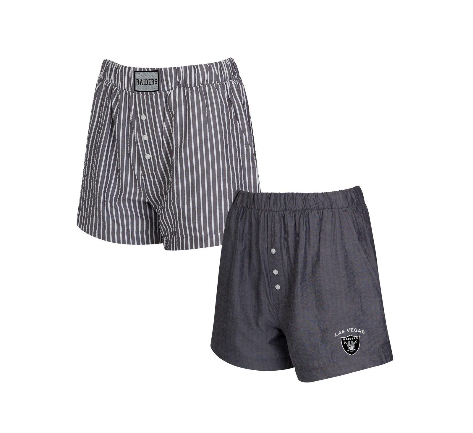 Concepts Sport Women's 2-Pack Charcoal Las Vegas Raiders Stripes and Solids Boxer Shorts Set