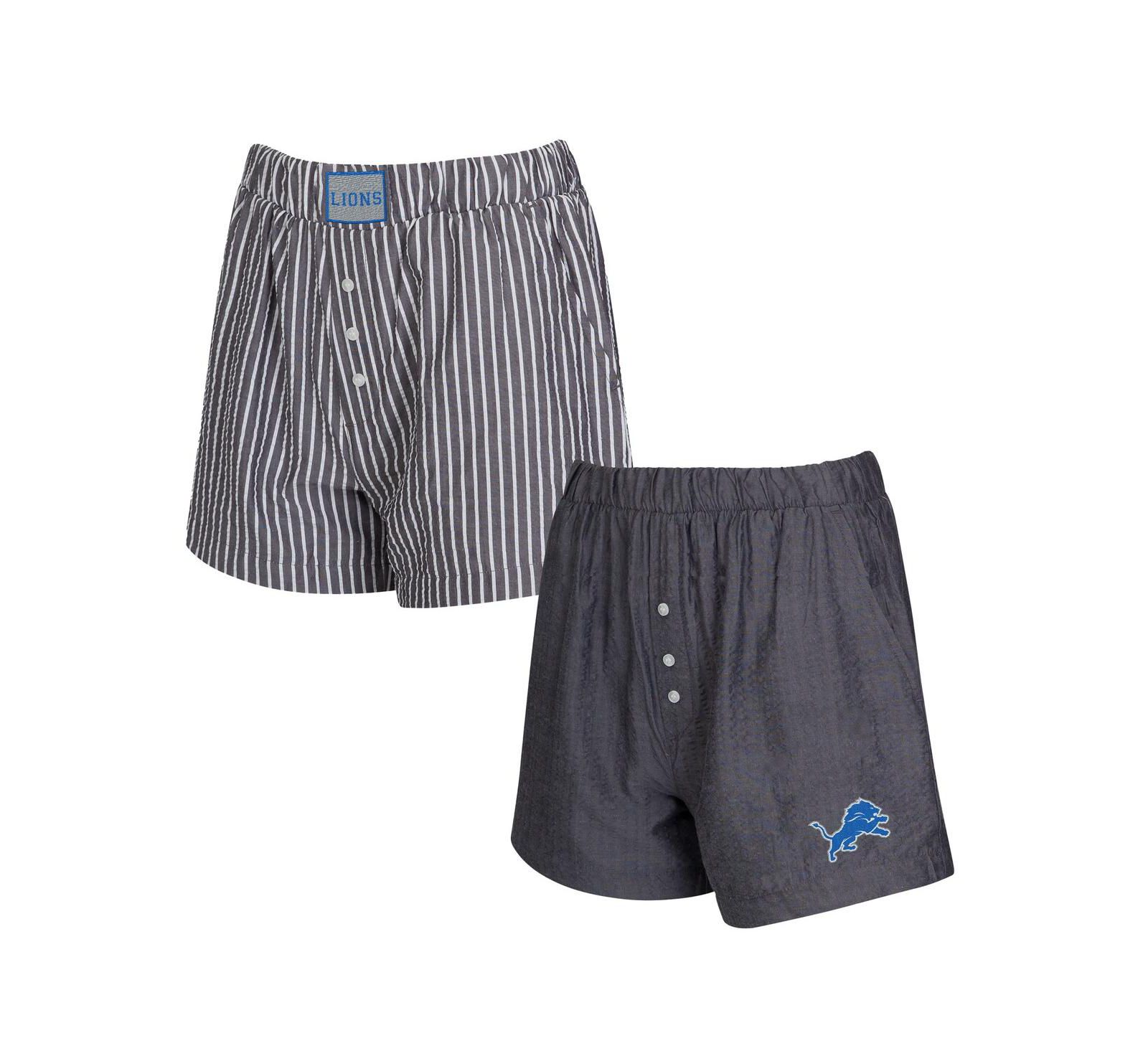 Concepts Sport Women's 2-Pack Charcoal Detroit Lions Stripes and Solids Boxer Shorts Set