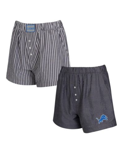 Concepts Sport Women's 2-Pack Charcoal Detroit Lions Stripes and Solids Boxer Shorts Set