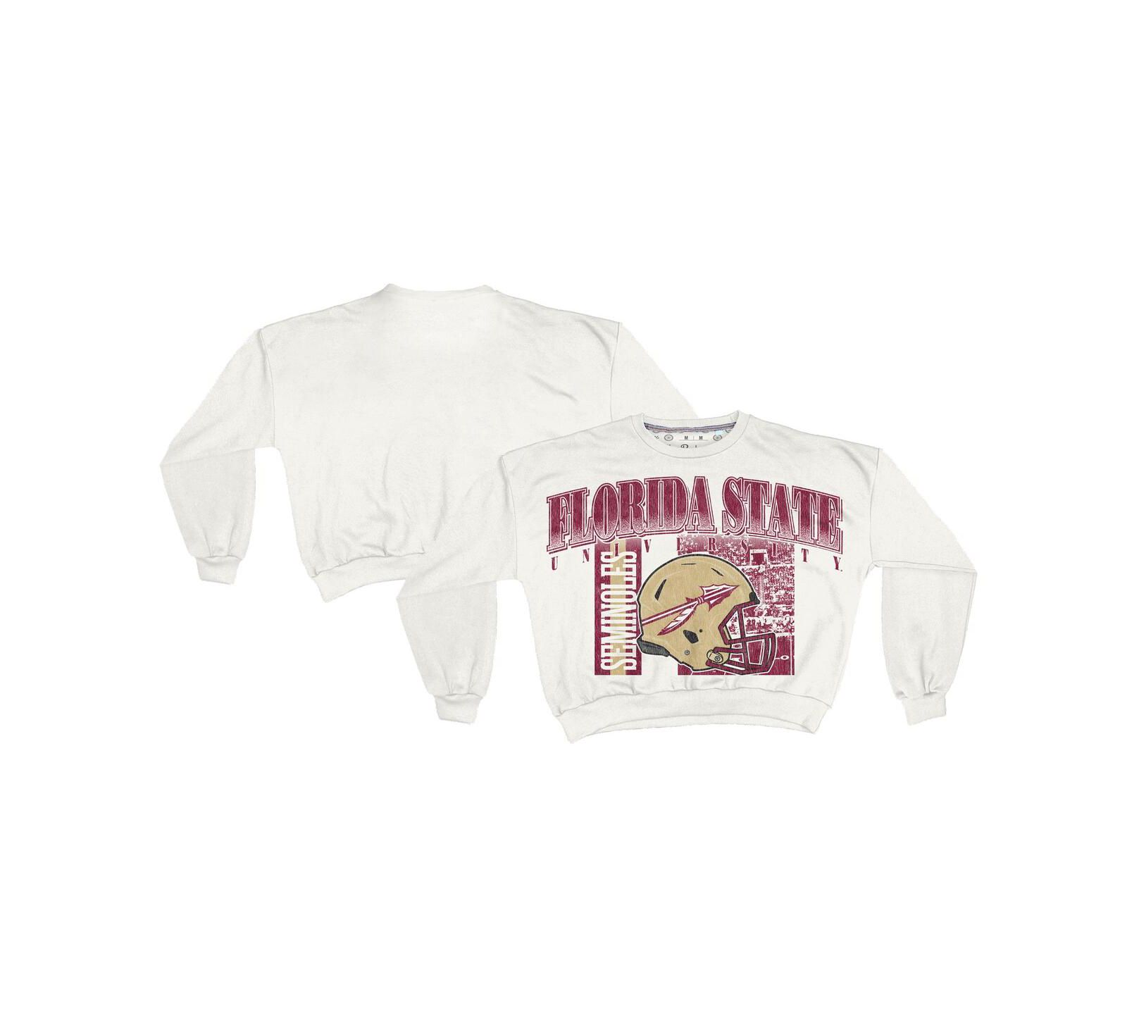 Pressbox Женская безразмерная толстовка Janice Retro Waist-Length White Florida State Seminoles