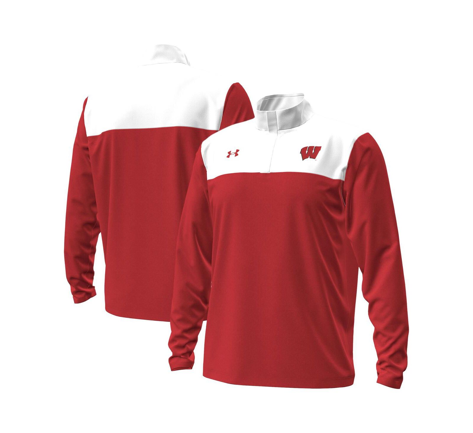 Under Armour Men's Red/White Wisconsin Badgers Green Blocked Quarter-Zip Pullover Hoodie