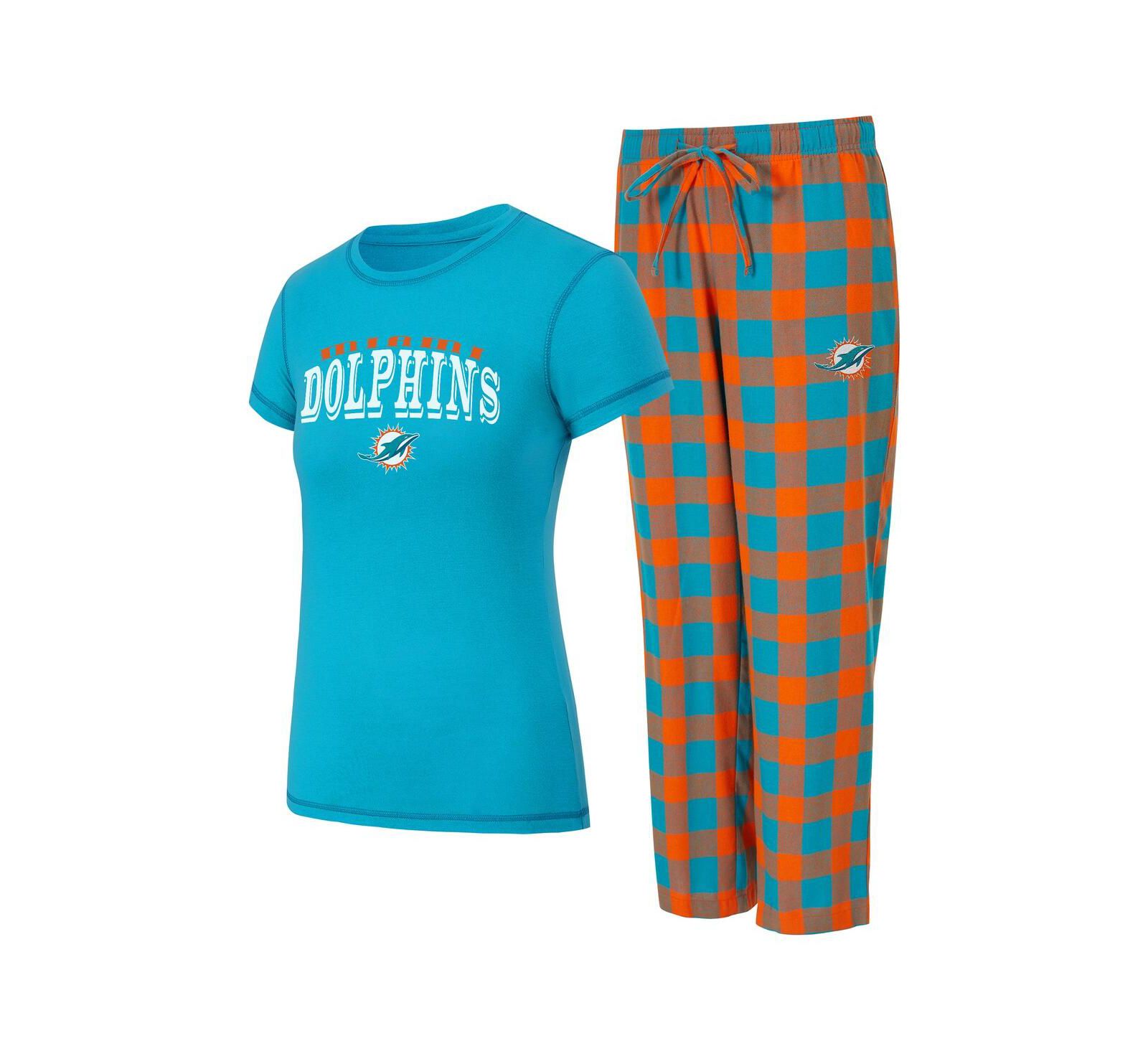 Concepts Sport Women's 2-Piece Aqua/Orange Miami Dolphins Avondale T-Shirt and Pants Flannel Pajama Set