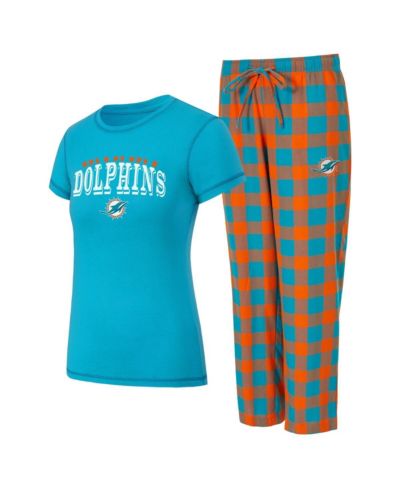Concepts Sport Women's 2-Piece Aqua/Orange Miami Dolphins Avondale T-Shirt and Pants Flannel Pajama Set
