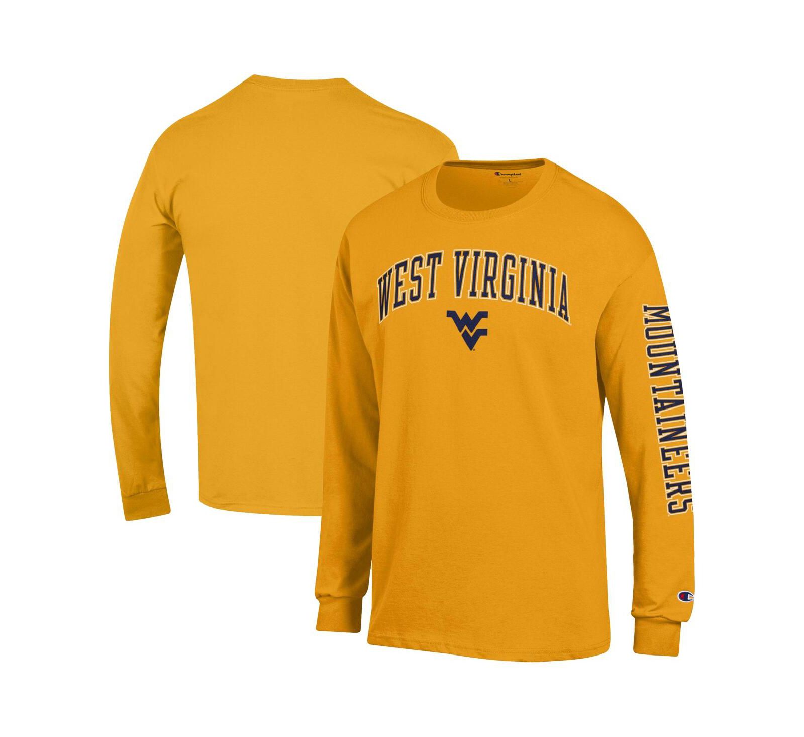 Champion Men's Gold West Virginia Mountaineers Arch Over Logo 2-Hit Long Sleeve T-Shirt