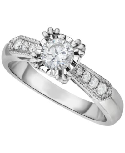 Помолвочное кольцо с винтажным бриллиантом и фиштейл-зажимом в 14k White Gold (5/8 ct. t.w.)