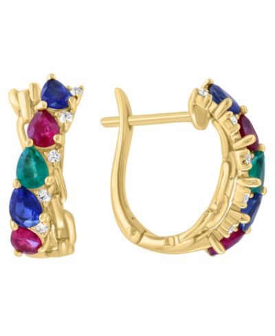 Серьги EFFY Collection с многоцветными драгоценными камнями (1-5/6 ct. t.w.) и бриллиантами (1/10 ct. t.w.) из желтого золота 14k