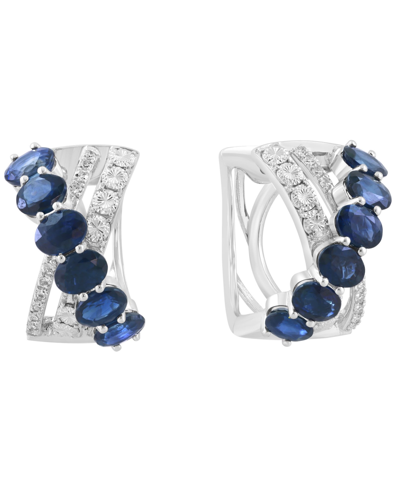 EFFY Collection Diamond (1/20 ct. t.w.) & Sapphire (2-3/8 ct. t.w.) Hoop Earrings in 14k White Gold