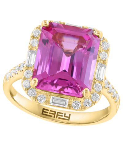 EFFY Collection Lab Grown Pink Sapphire (6-7/8 ct. t.w.) & Diamond (5/8 ct. t.w.) Ring in 14k Yellow Gold