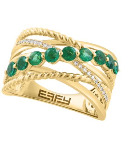 EFFY Collection Emerald (7/8 ct. t.w.) and Diamond (1/20 ct. t.w.) Ring in 14k Yellow Gold