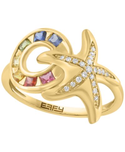 EFFY Collection Multi-Gemstone and Diamond (1/10 ct. t.w.) Ring in 14k Yellow Gold