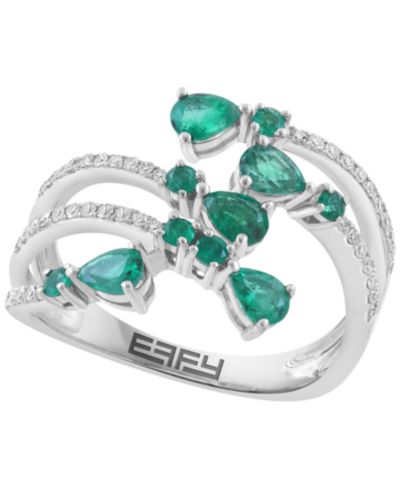 Кольцо EFFY Collection Emerald (7/8 ct. t.w.) и Diamond (1/5 ct. t.w.) из 14k White Gold