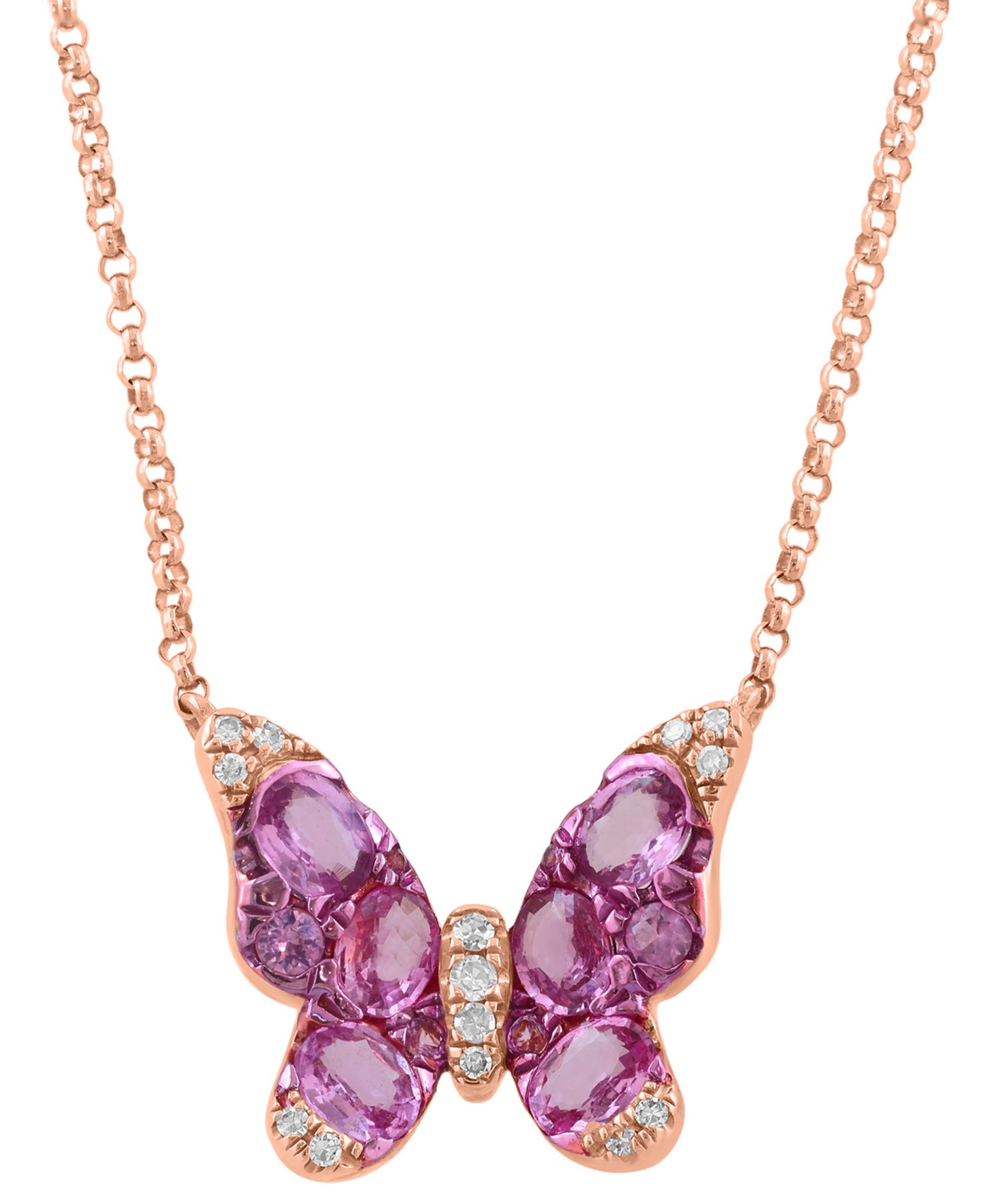 Колье EFFY Collection Diamond & Pink Sapphire Pendant Necklace в 14k Rose Gold