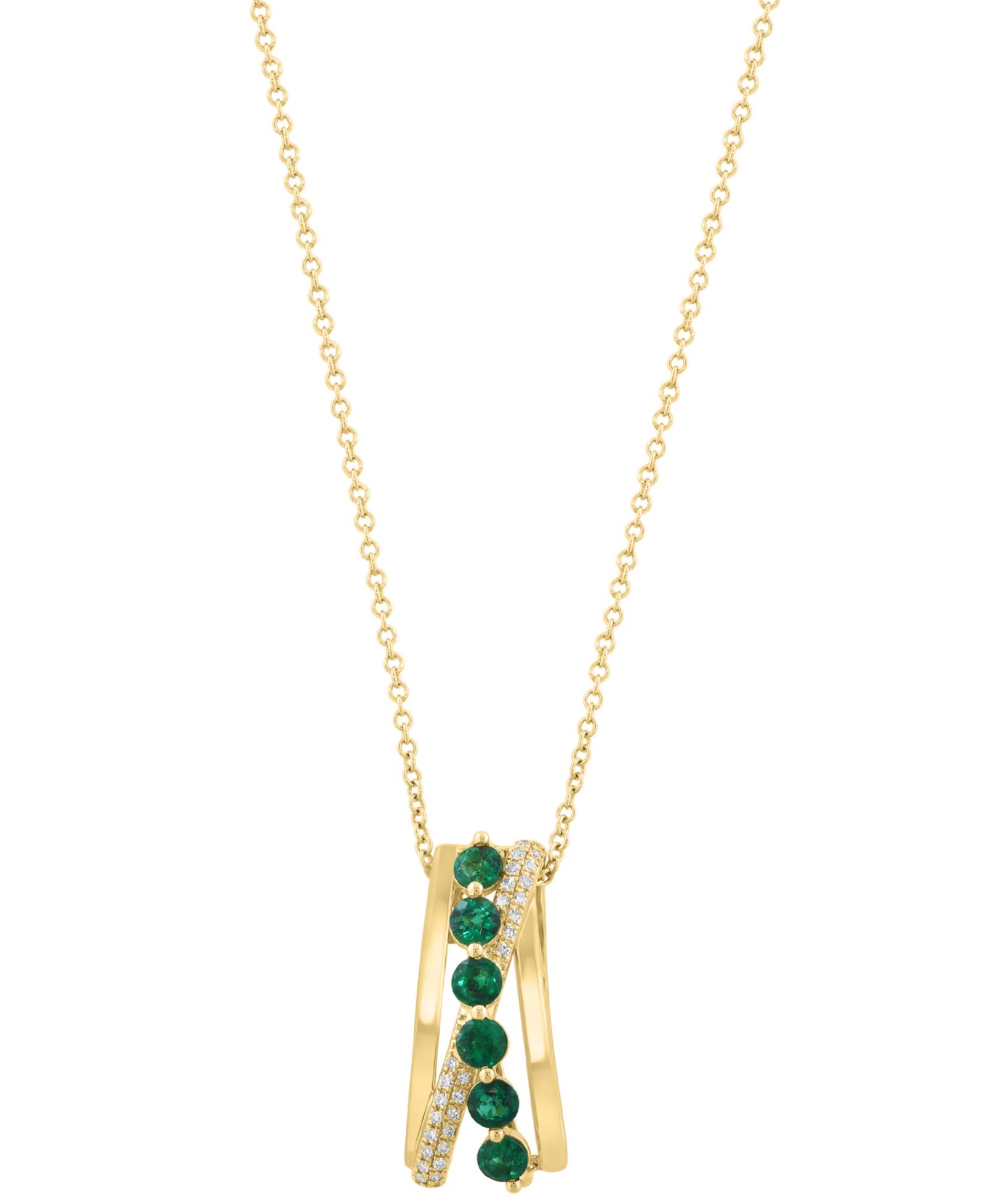 EFFY Collection Diamond (1/10 ct. t.w.) & Emerald (5/8 ct. t.w.) Pendant Necklace in 14k Yellow Gold
