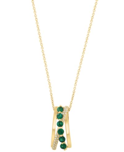 EFFY Collection Diamond (1/10 ct. t.w.) & Emerald (5/8 ct. t.w.) Pendant Necklace in 14k Yellow Gold