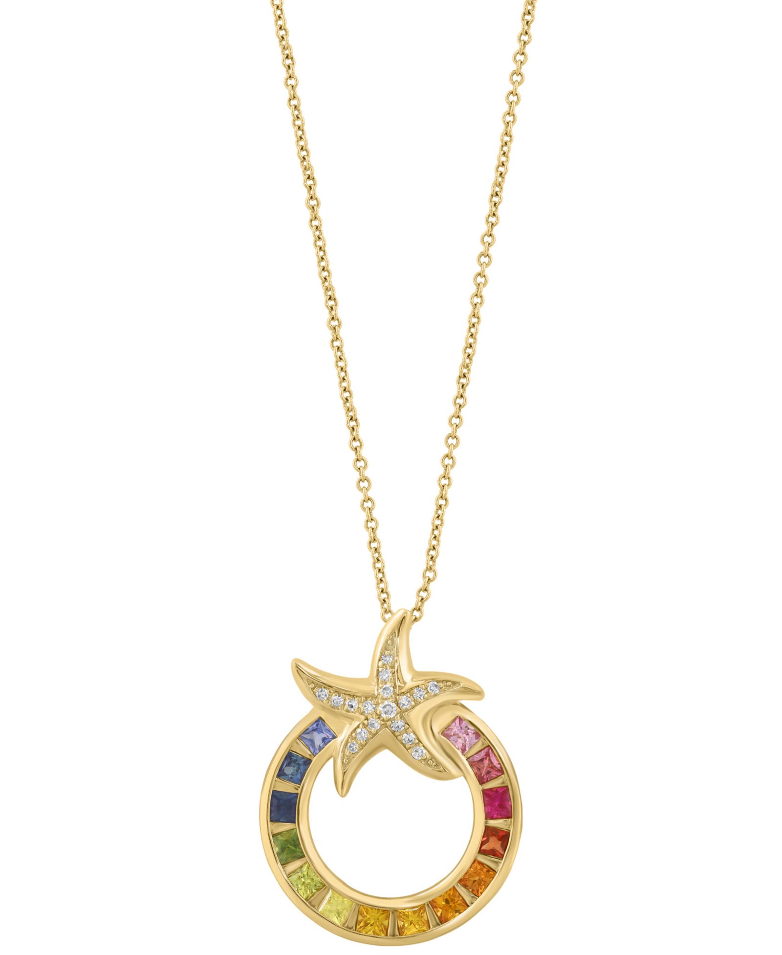 EFFY Collection Алмазный (1/20 ct. t.w.) и Многоцветный Драгоценный Подвесной Кулон в 14k Желтом Золоте