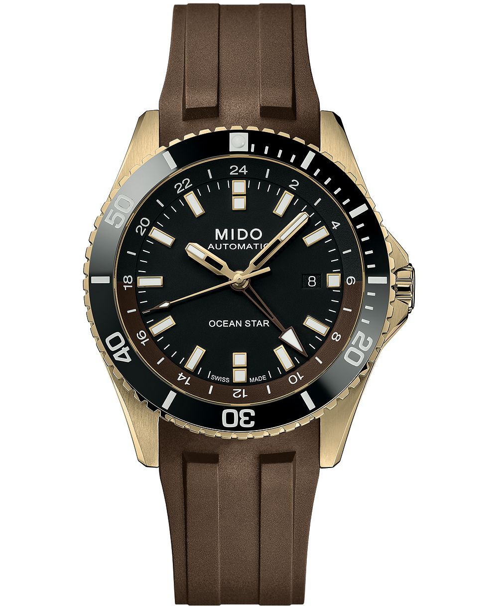 Mido Men's Automatic Ocean Star GMT Brown Rubber Watch 44mm
