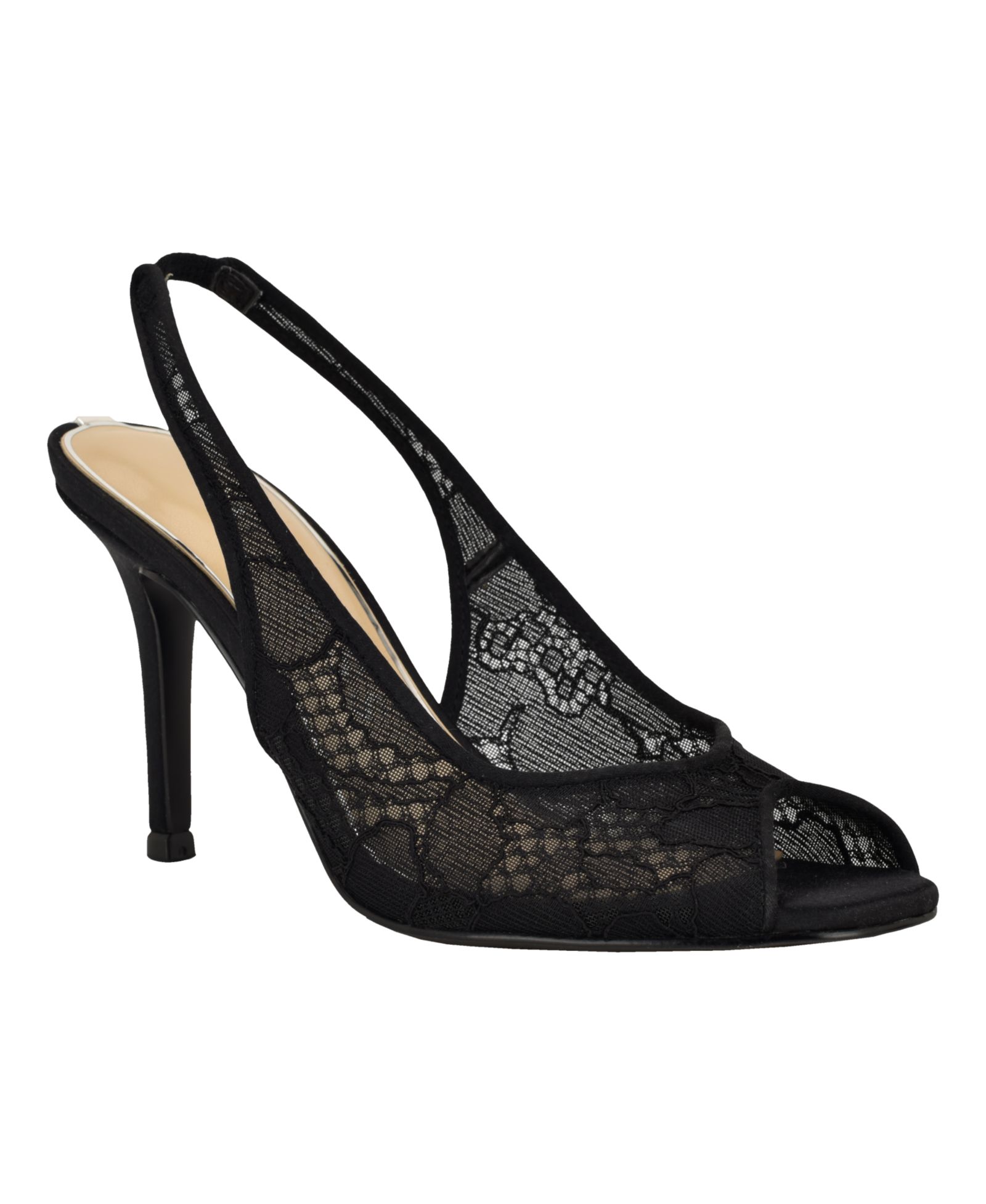 GUESS Women's Kisco Lace Peep Toe Slingback Pumps