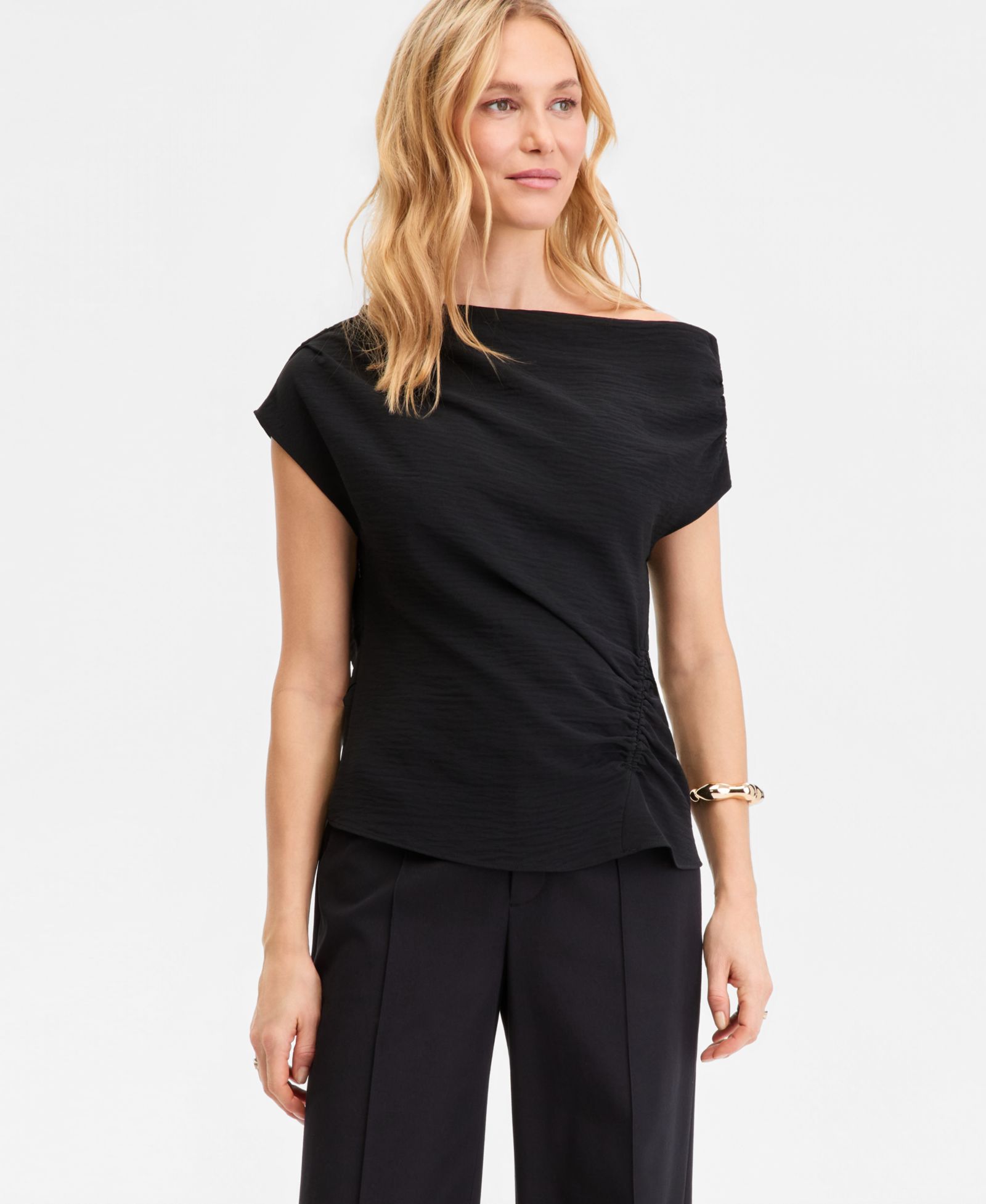 I.N.C. International Concepts Women's Short Sleeve Asymmetric Blouse, Macy's Exclusive