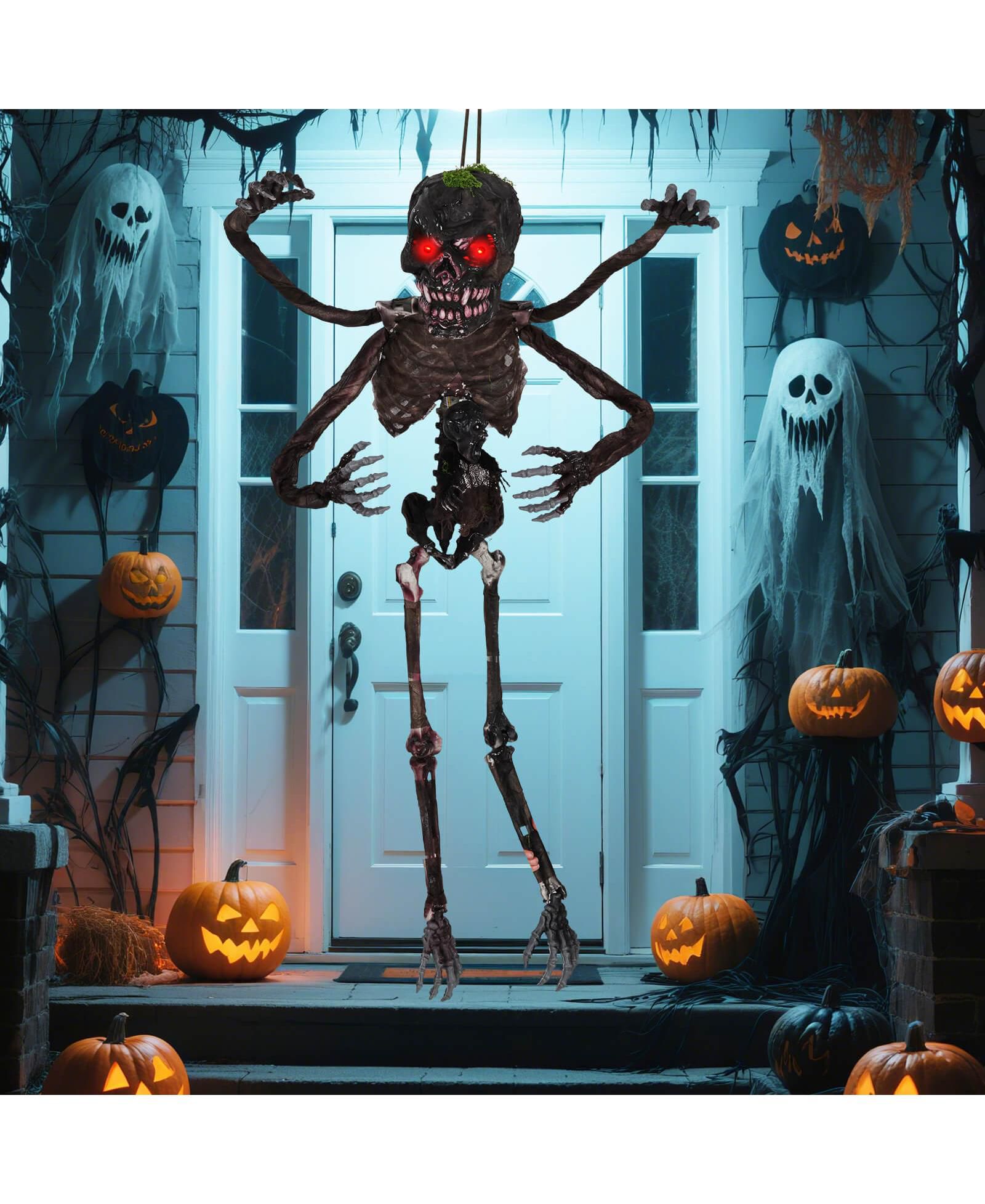 6 FT Animated Halloween Decoration Hanging Zombie Light-up Eyes