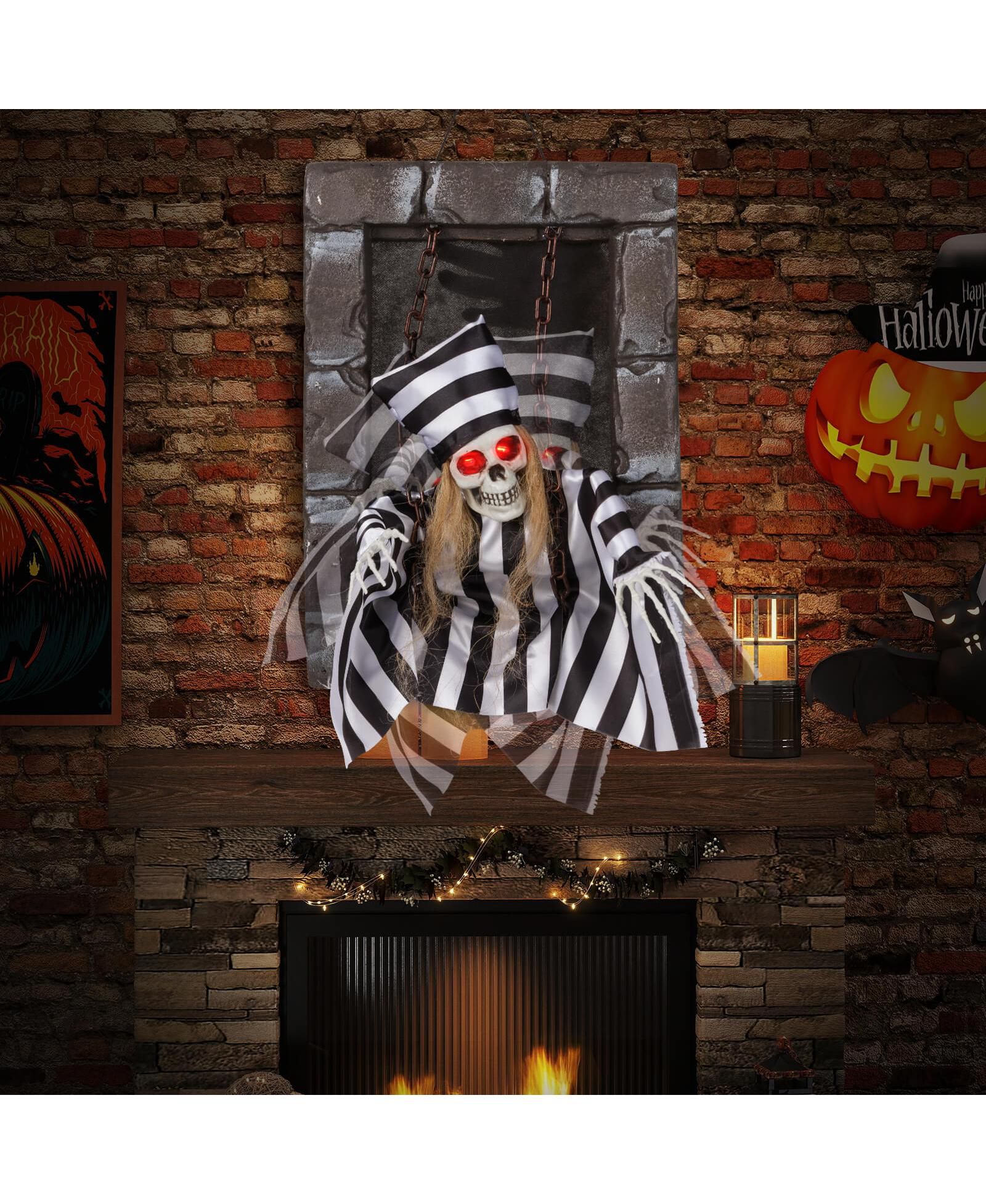 Animated Halloween Decoration 18" Hanging Skull Prisoner with