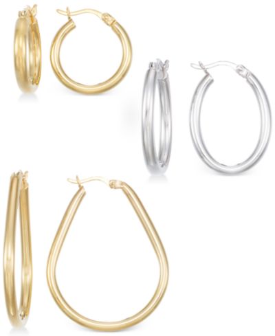 Set of Three Hoop Earrings in 14k Yellow Gold Vermeil and Sterling Silver